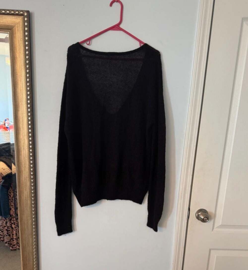 Soft Grunge Alpaca Knit Deep V Sweater | Cozy Minimalist Slouchy Goth - Picture 9 of 11